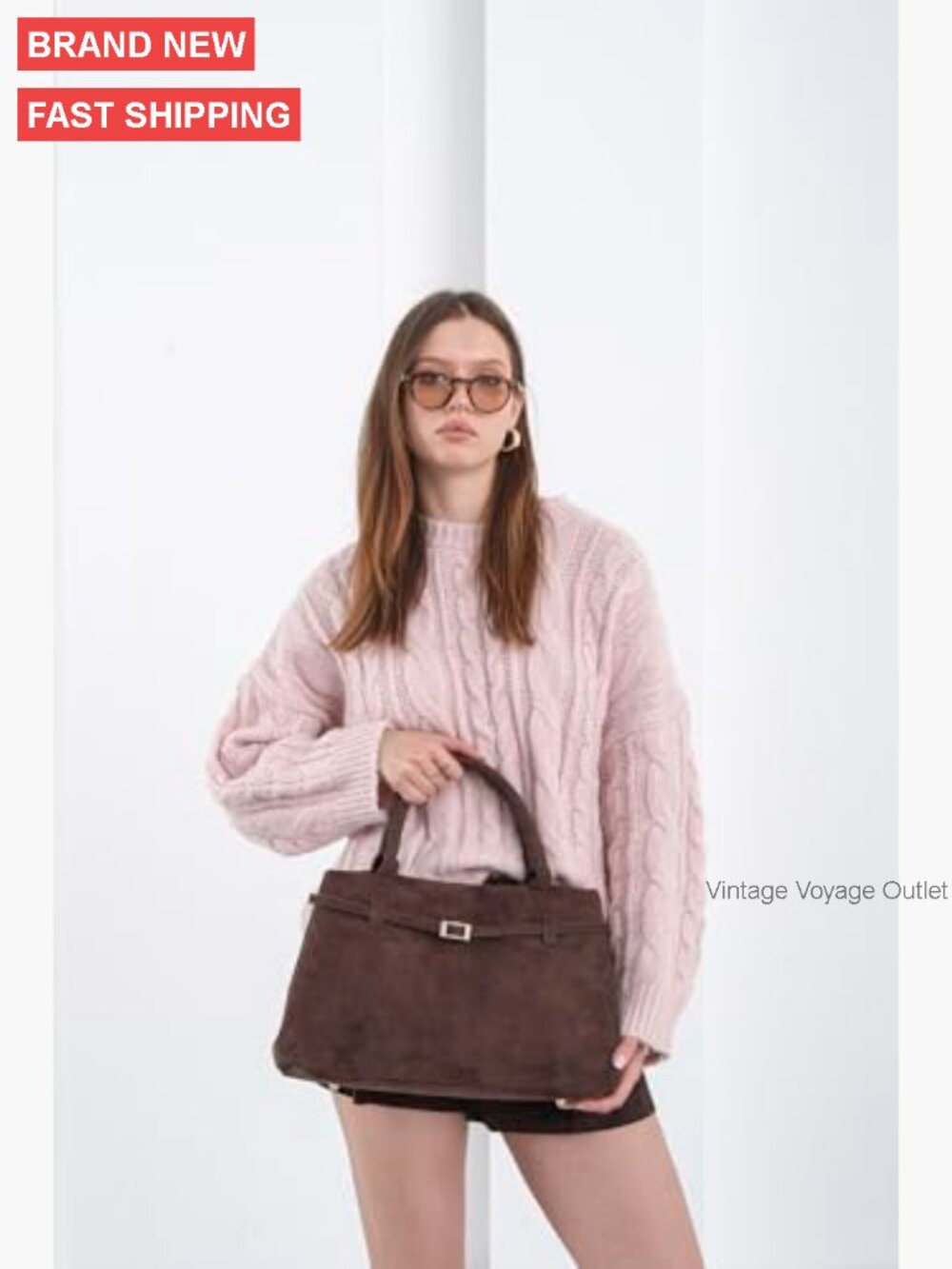 Large Vegan Suede Tote Bag with Gold Hardware Slouchy Hobo Satchel - Picture 2 of 7